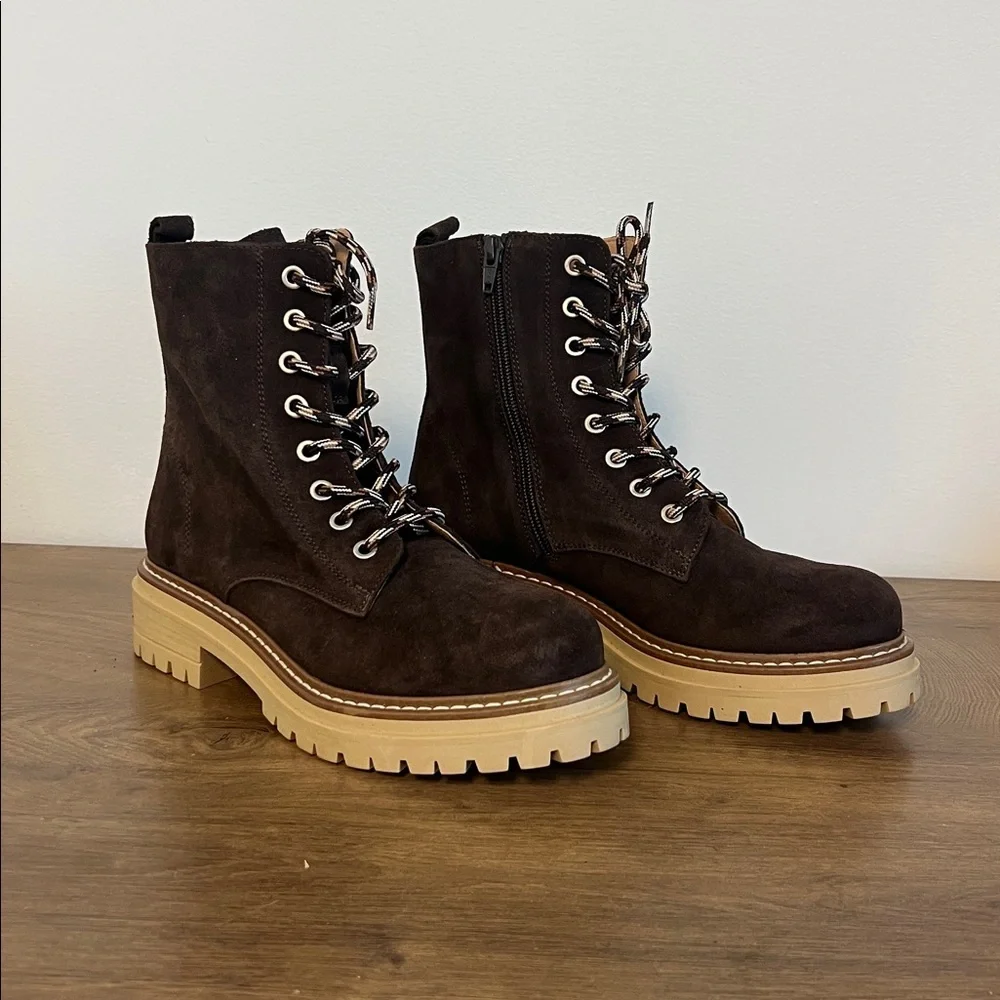 Anthropologie Pop Lace Brown Suede Hiker Boot Sz 9
